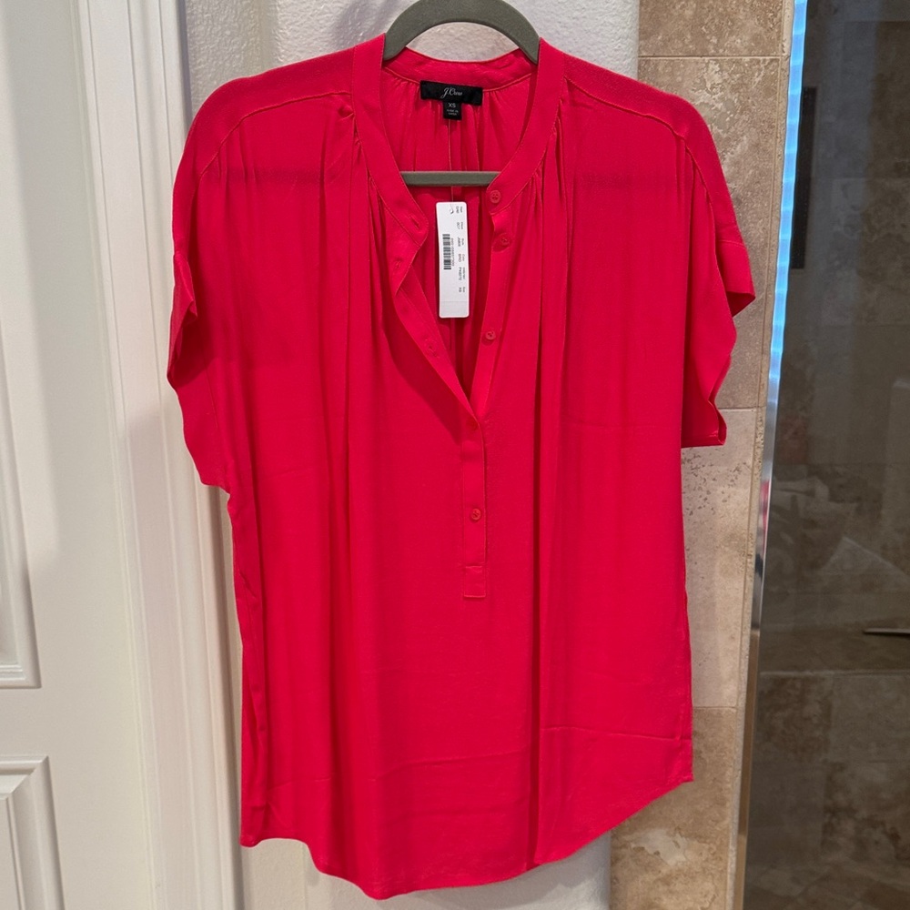 J.Crew Vibrant Pink Short Sleeve Blouse